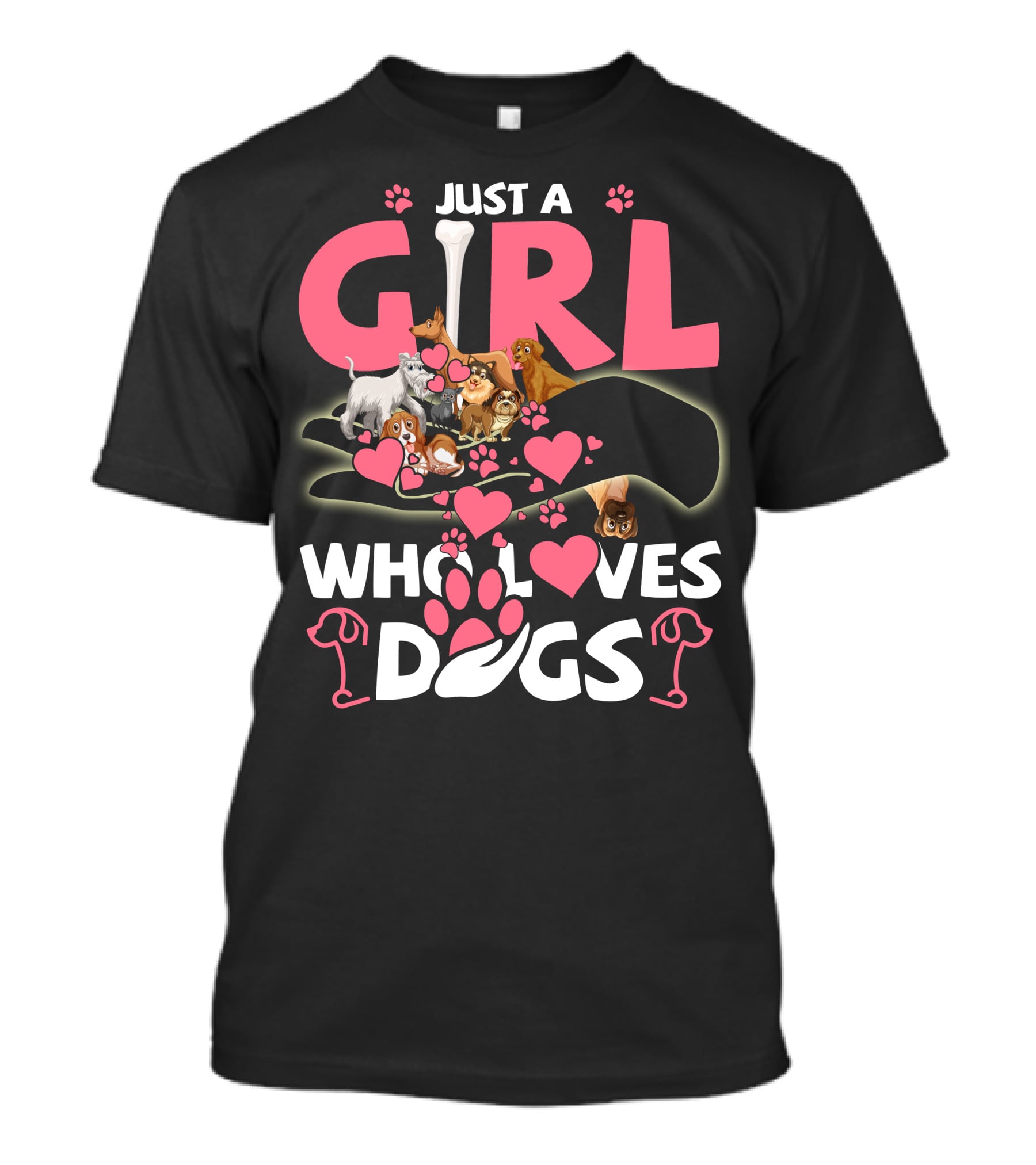 Just A Girl Who Loves Dogs With Cute Puppies And Hearts T-Shirt