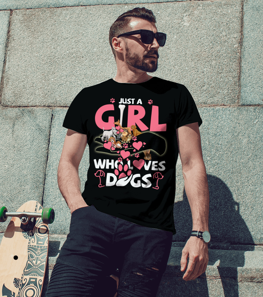 Just A Girl Who Loves Dogs With Cute Puppies And Hearts T-Shirt