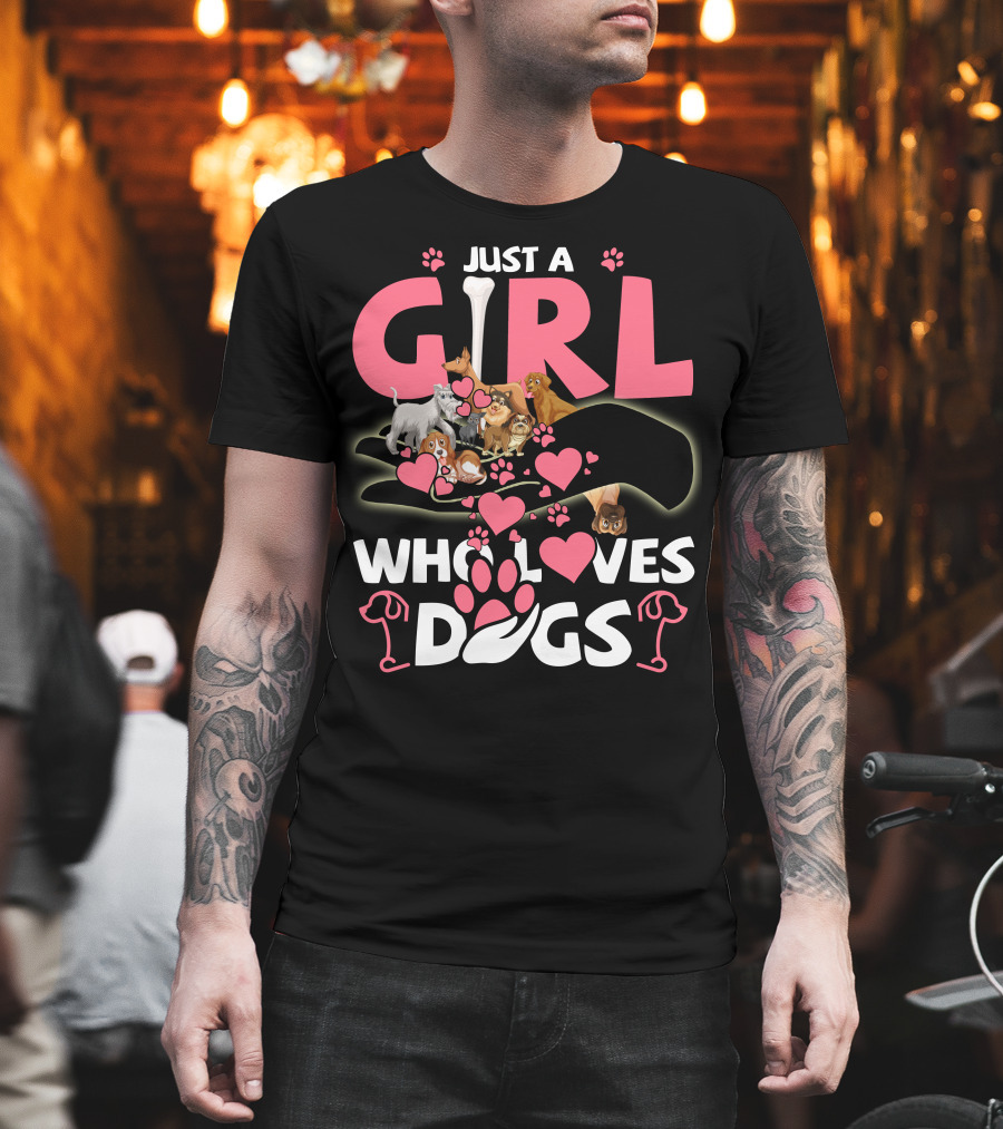 Just a Girl Who Loves Dogs with Cute Puppies and Hearts T-Shirt