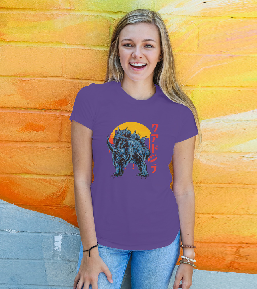 Raging Tobey Raskolapparel Quadzilla Kaiju Monster Retro Sunset Kanji T-Shirt