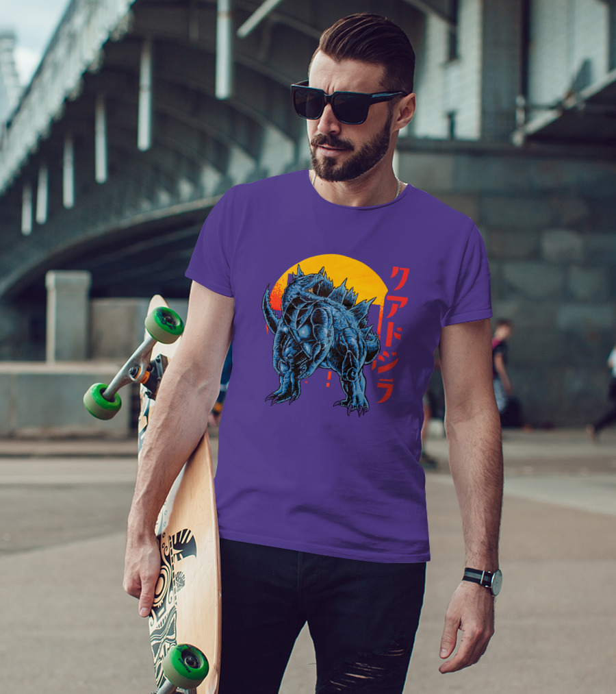 Raging Tobey Raskolapparel Quadzilla Kaiju Monster Retro Sunset Kanji T-Shirt