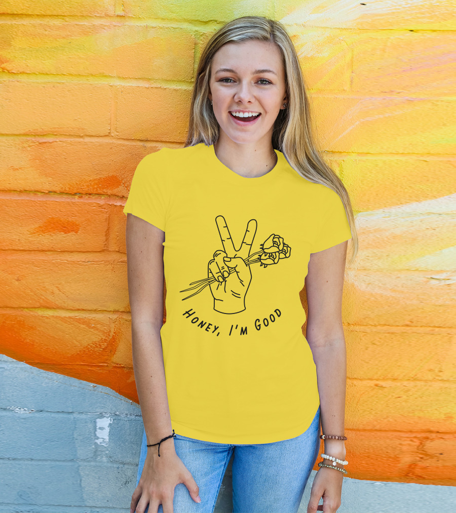 Andy Grammer Honey I'm Good Yellow Hand Peace Sign Roses T-Shirt