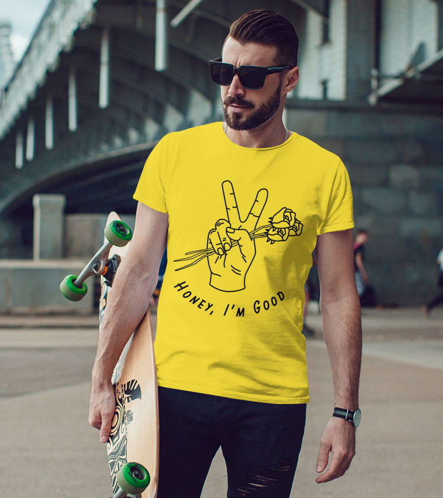 Andy Grammer Honey I'm Good Yellow Hand Peace Sign Roses T-Shirt