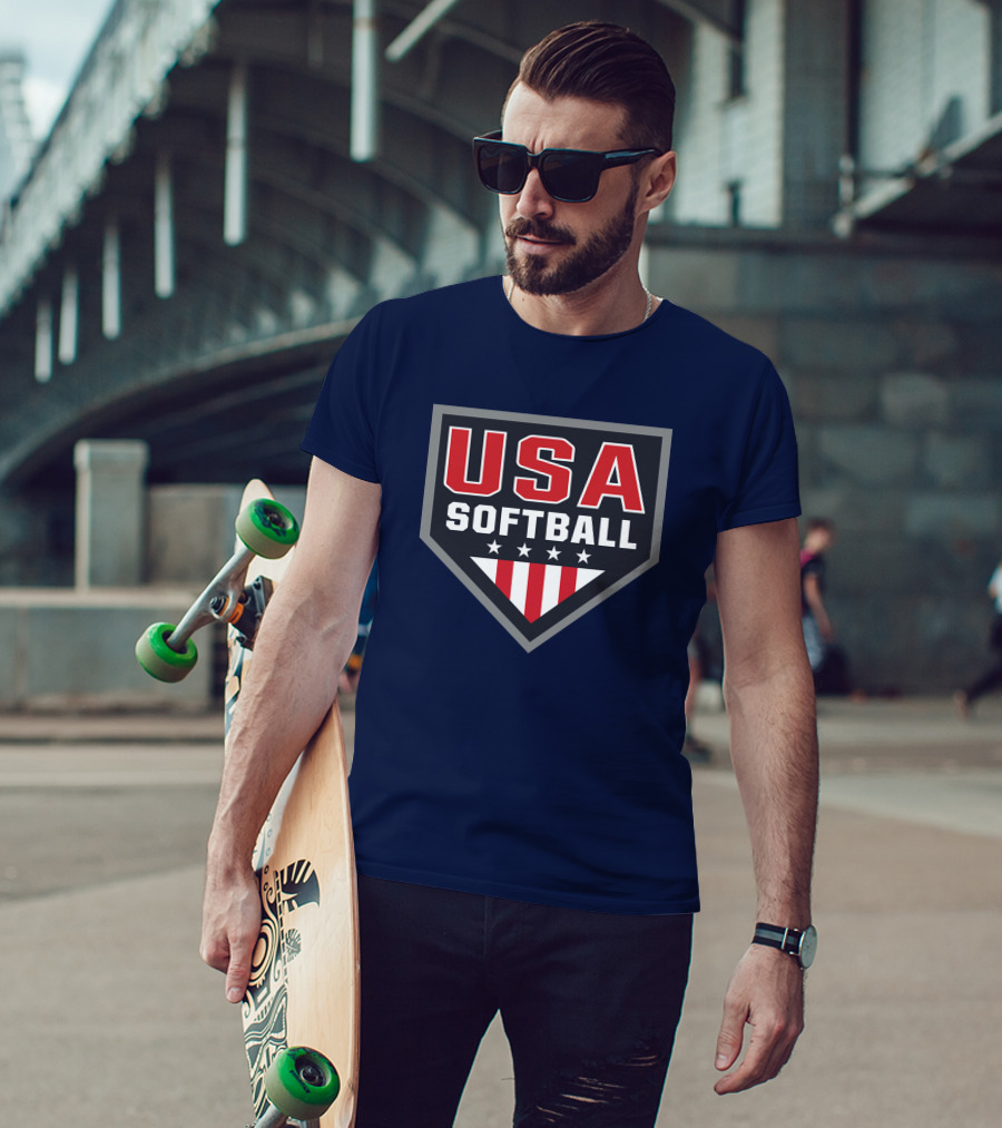 USA Softball Store Logo With Stars And Stripes Home Plate T-Shirt