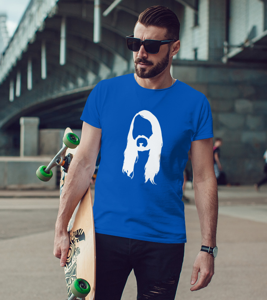 Moist Merch Charlie Head Silhouette Long Hair Blue T-Shirt