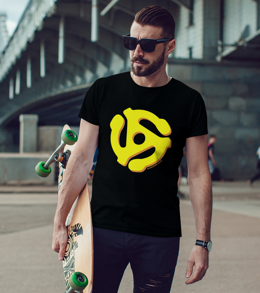 Bluescentric Brand Yellow 45 RPM Vinyl Record Adapter T-Shirt