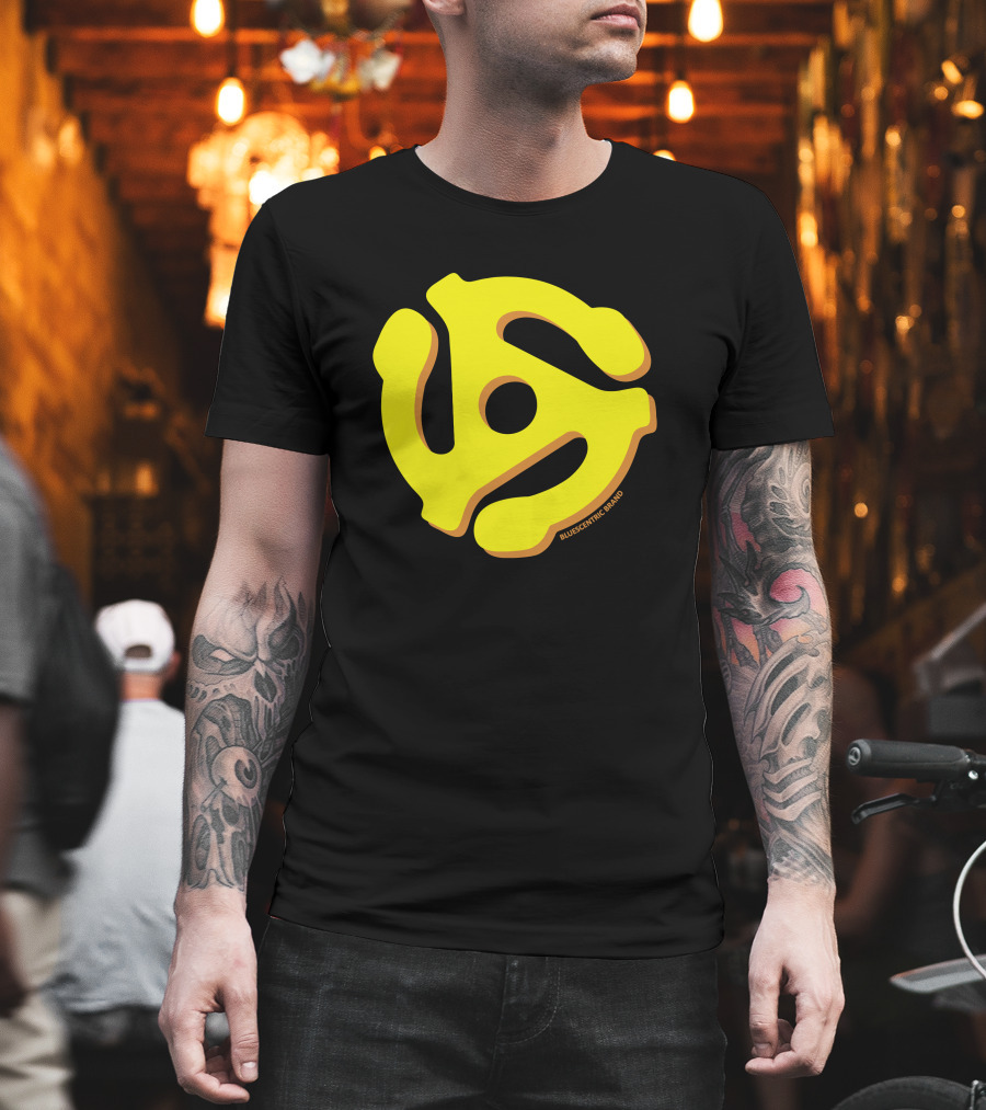Bluescentric Brand Yellow 45 RPM Vinyl Record Adapter T-Shirt