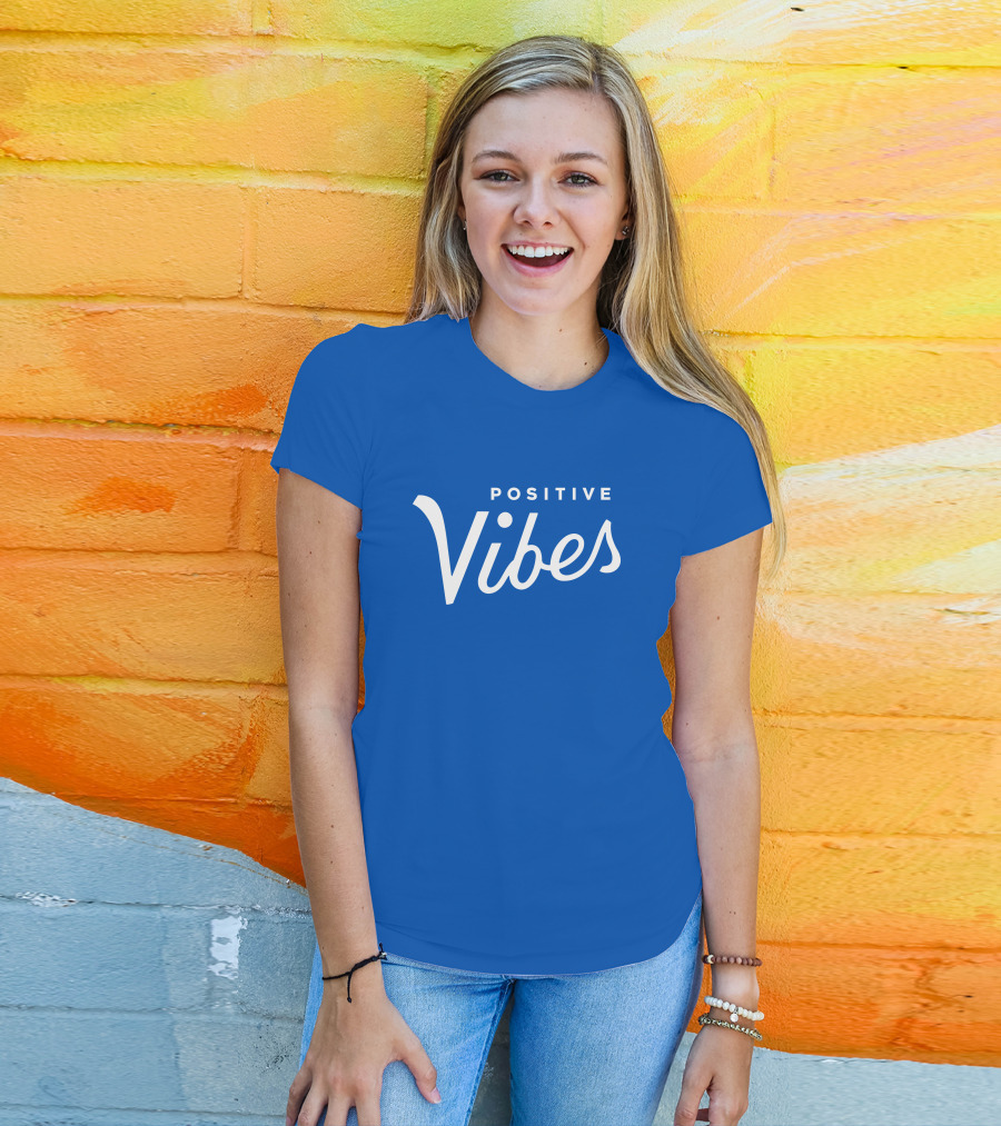 Olympiasports Positive Vibes Michael Schwab Blue Typography T-Shirt