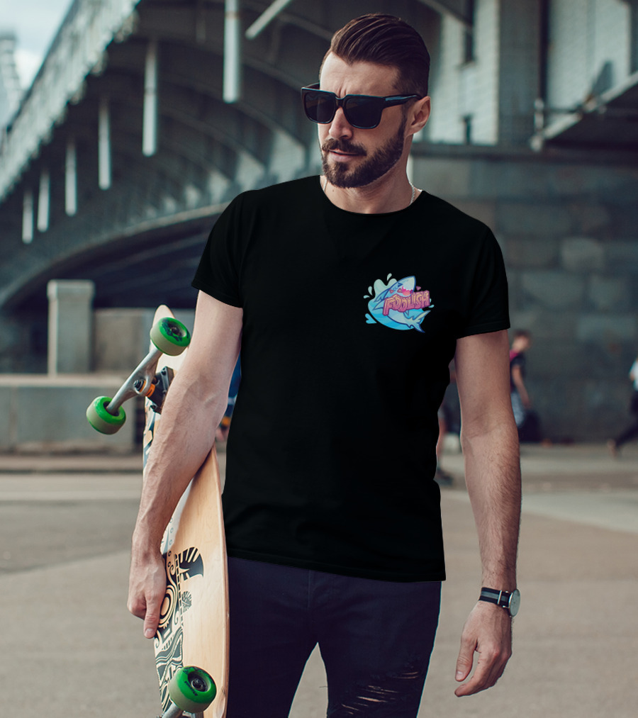 Foolish Gamers Shark With Blue Splash And Mountains T-Shirt