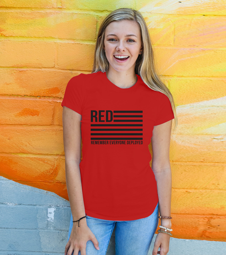 Karma Girl RED Remember Everyone Deployed USA Flag T-Shirt