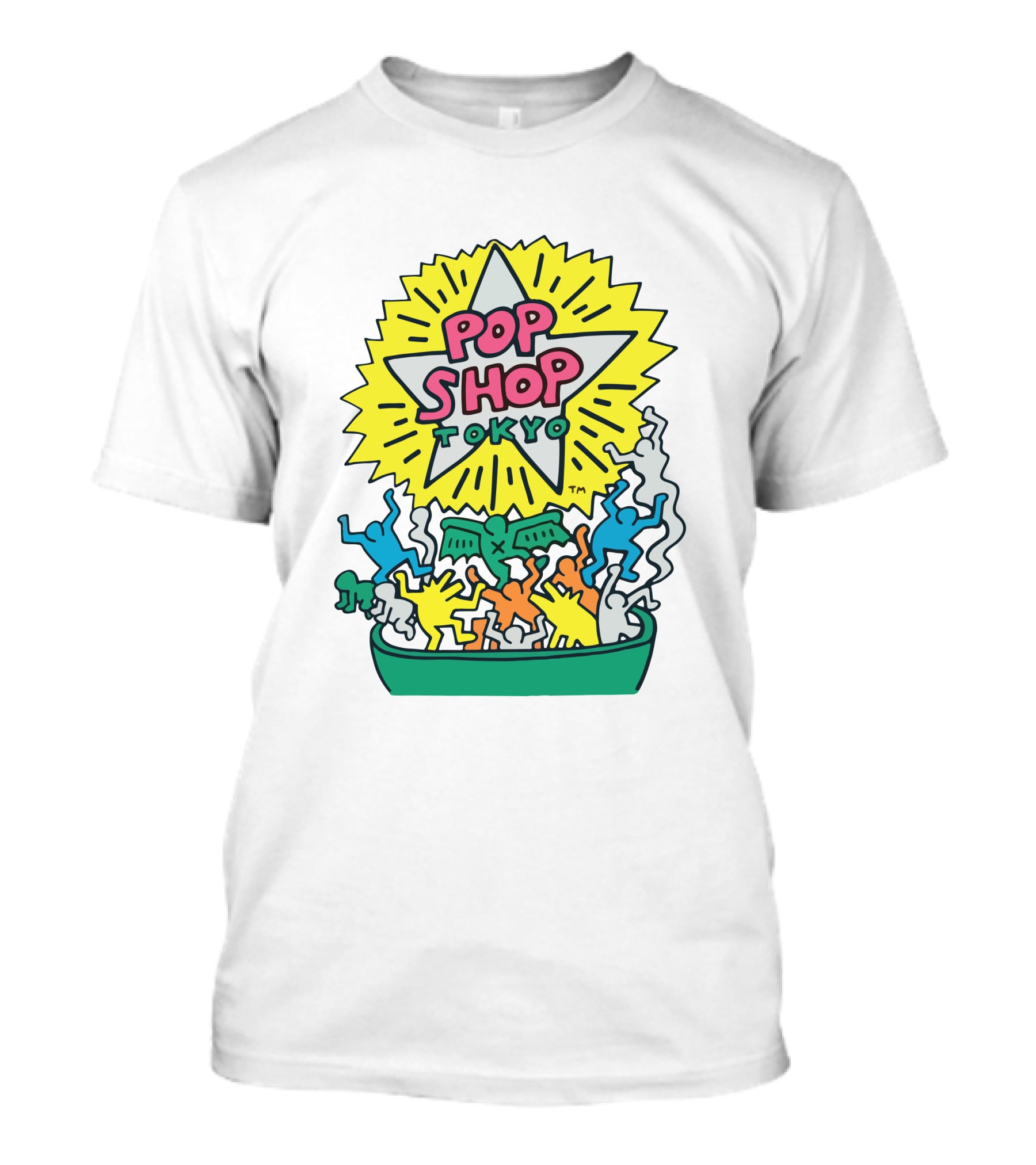 Orange Keith Haring Pop Shop Tokyo Starburst Colorful Figures T-Shirt