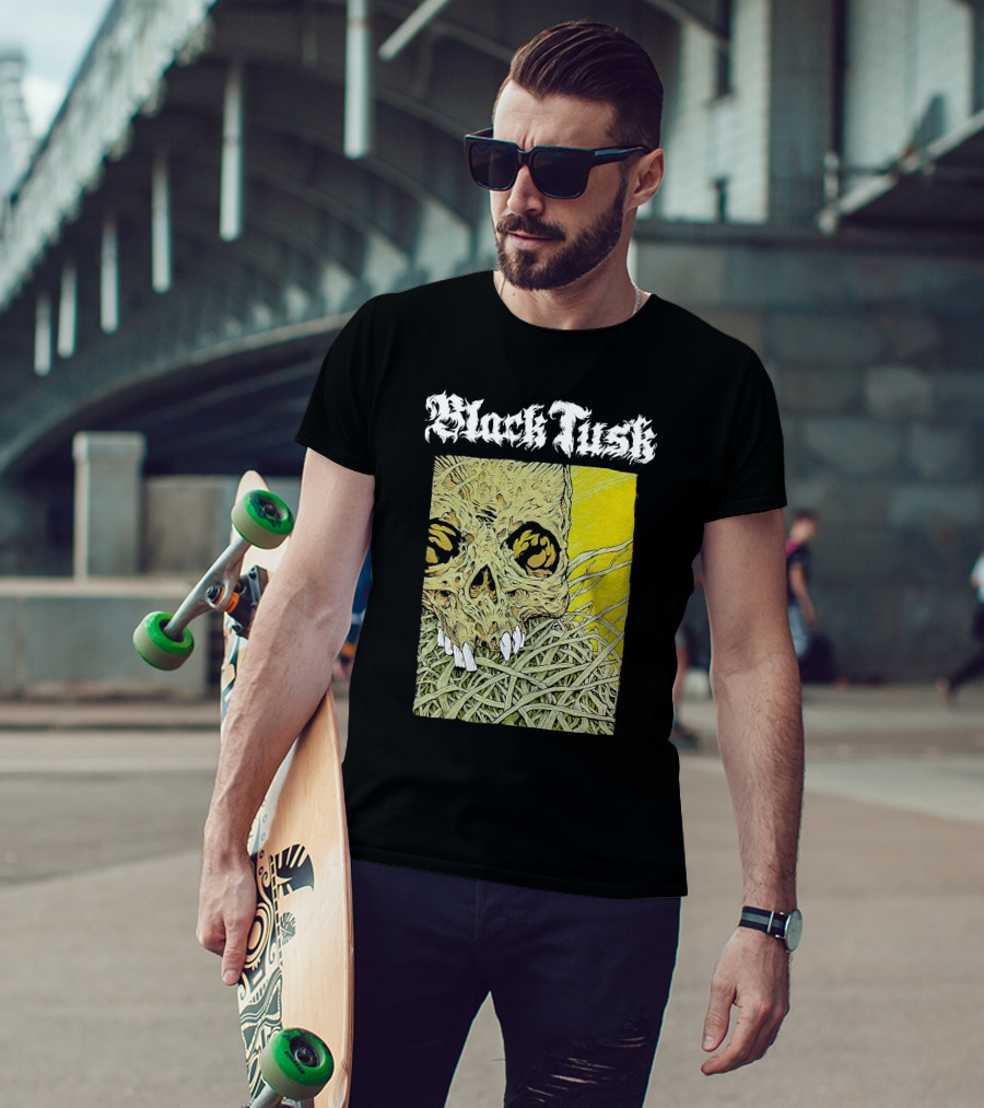 Night Shift Merch Chris Baines Black Tusk Heavy Metal Skull T-Shirt