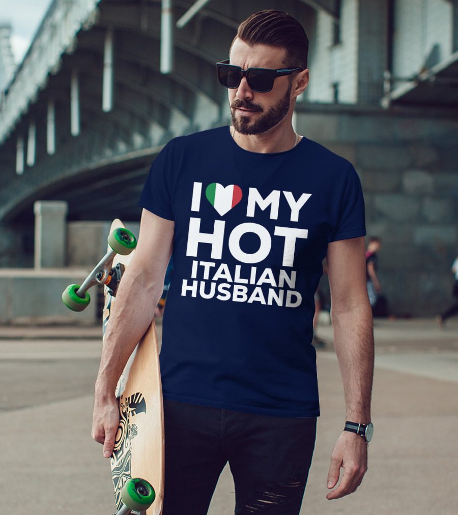 I Love My Hot Italian Husband Heart Shape Flag Colors T-Shirt