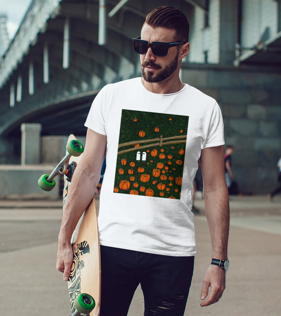 Nadiatheartist Shop Date Night Ghosts In Pumpkin Patch T-Shirt
