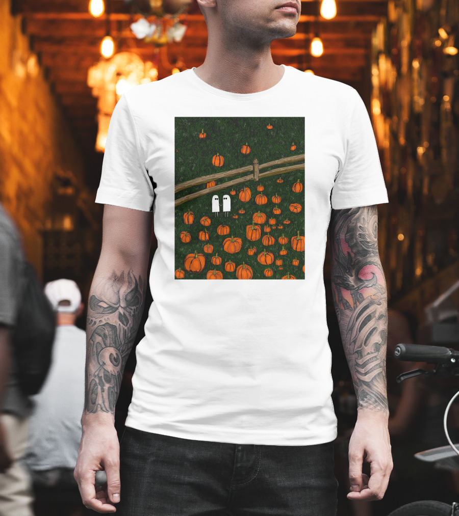 Nadiatheartist Shop Date Night Ghosts in Pumpkin Patch T-Shirt