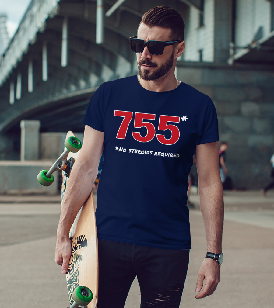 Super 70s Sports Merch Store 755 No Steroids Required Iconic Baseball Number T-Shirt
