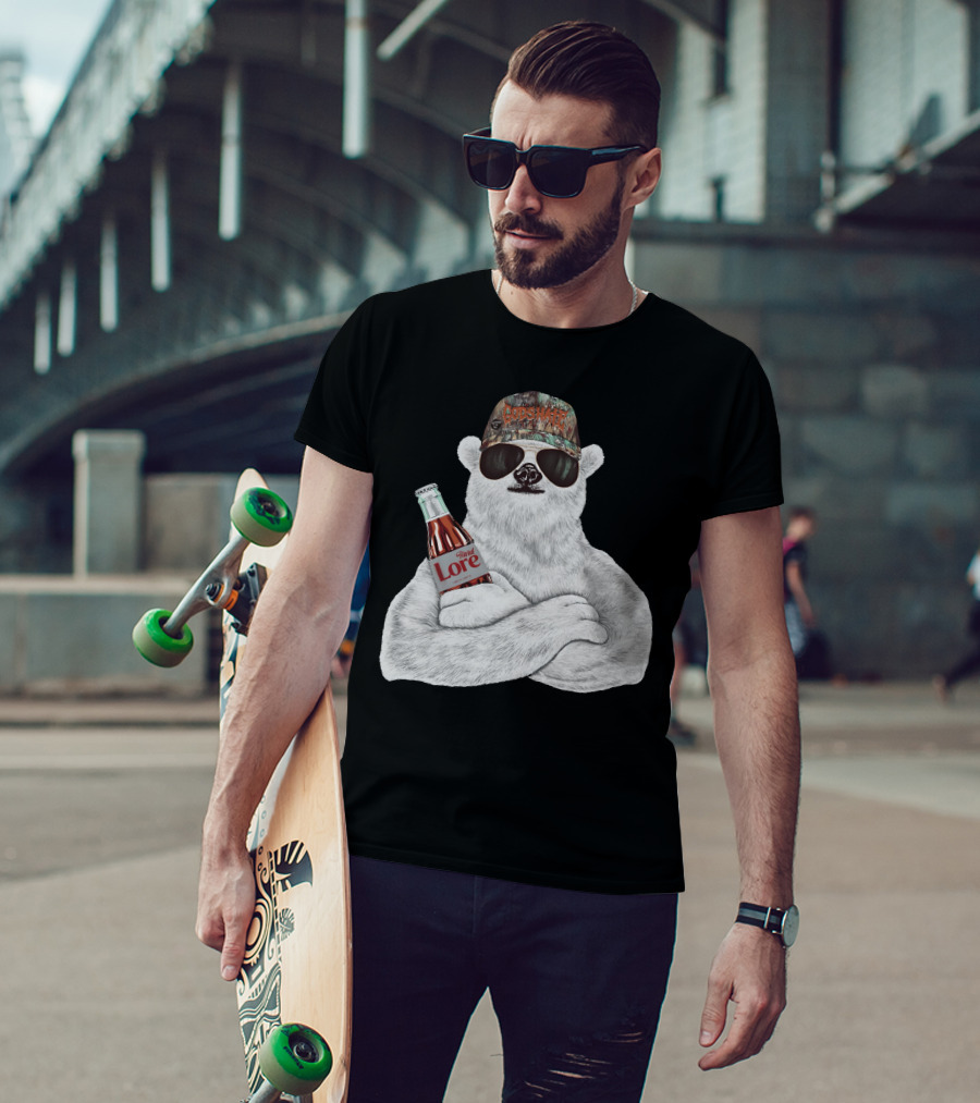 Crosswater Hardlore Polar Bear With Sunglasses And Soda Bottle T-Shirt
