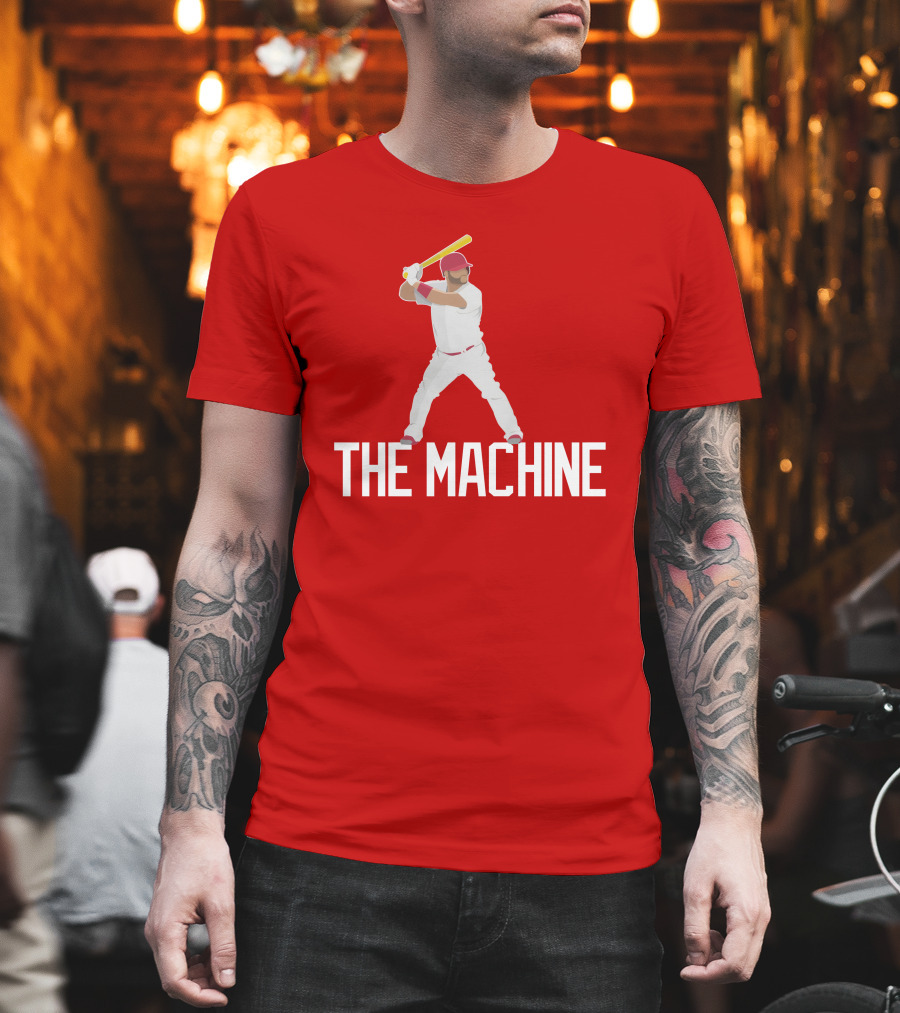 The Machine Baseball Player in White Uniform with Yellow Bat and Red Cap T-Shirt