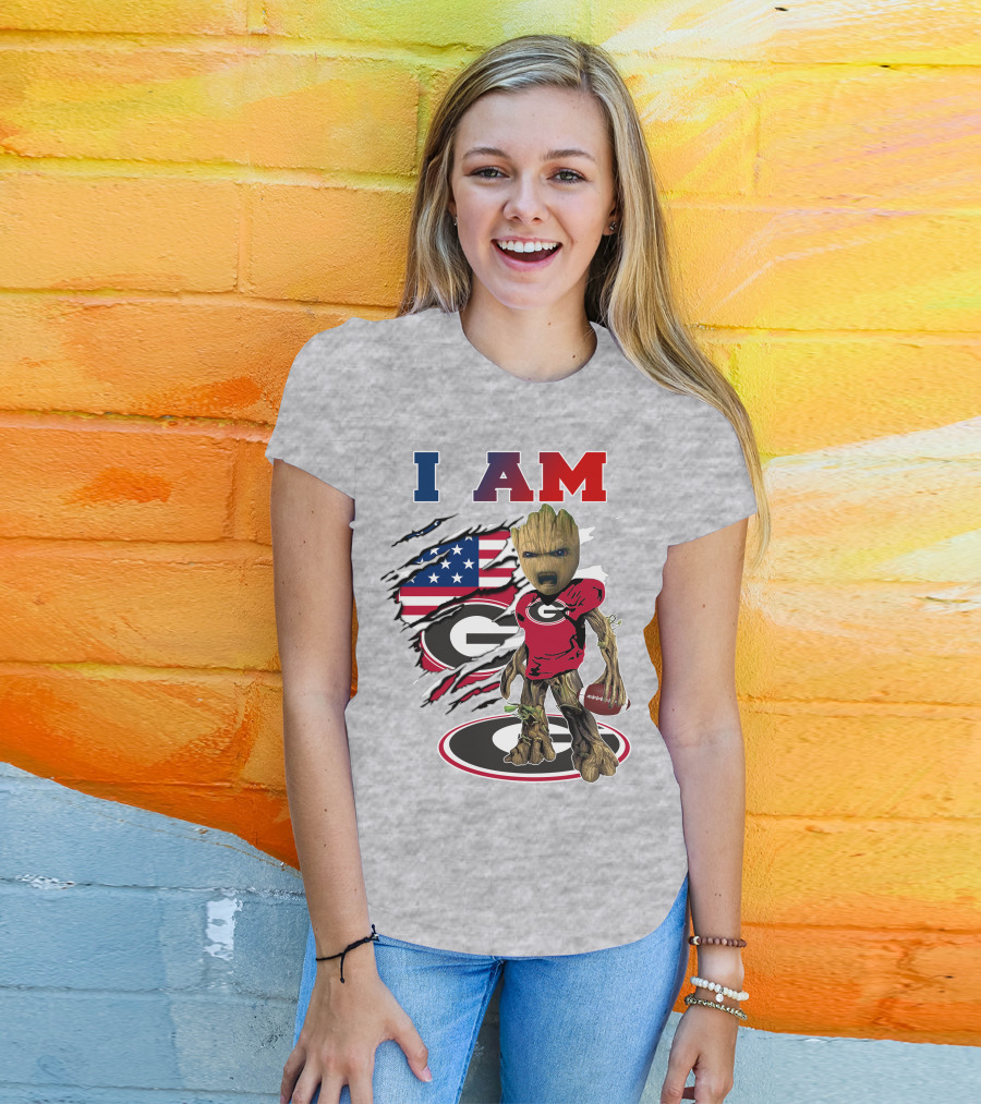 I Am Groot Bulldogs Georgia Football American Flag T-Shirt