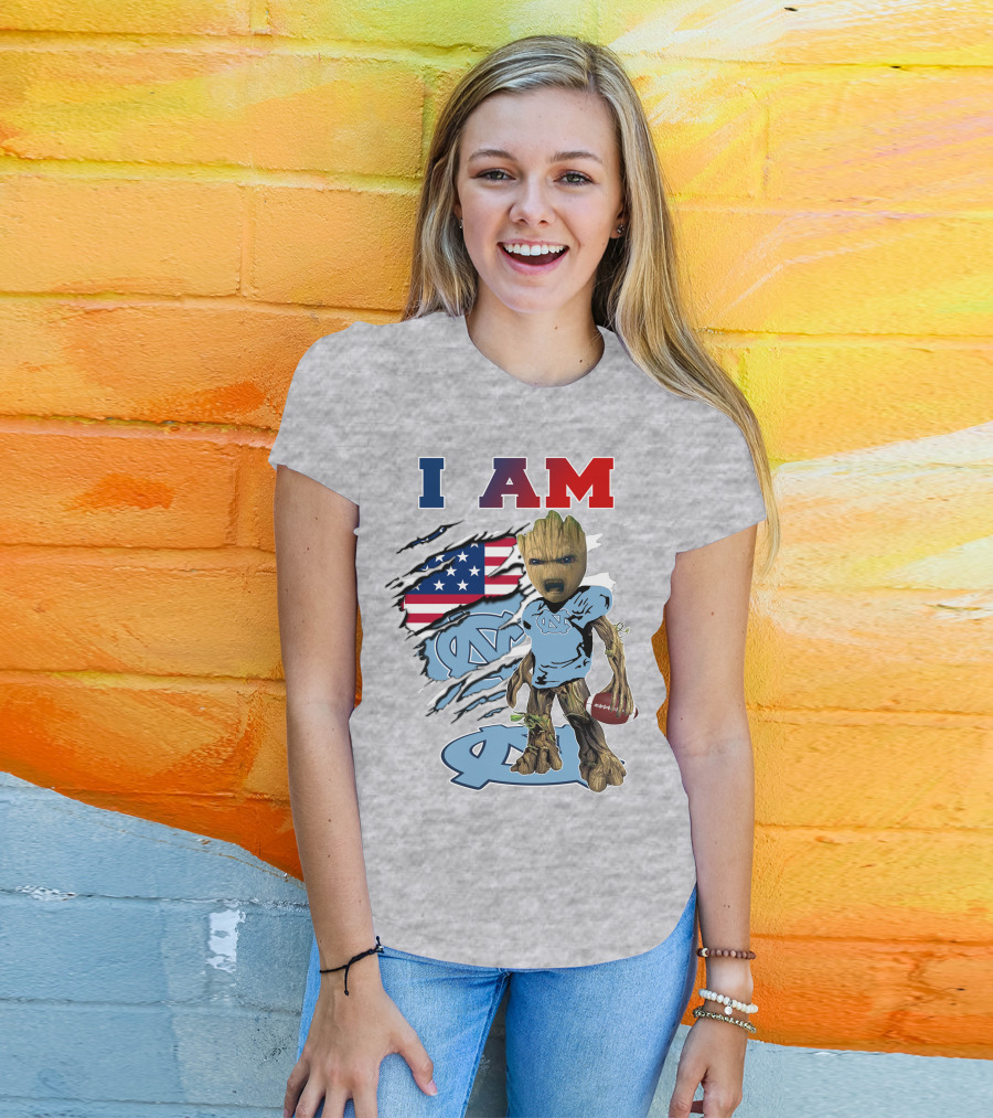 I Am Tarheels Baby Groot Unc Football American Flag T-Shirt