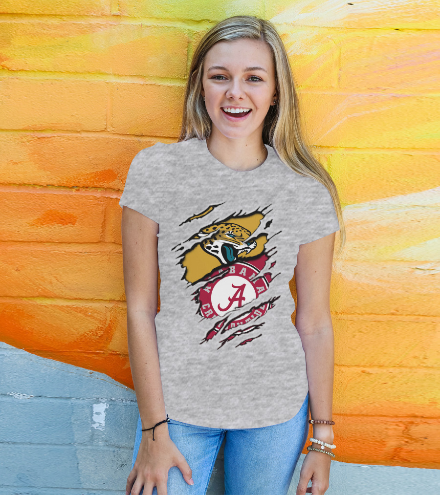 Alabama Crimson Tide And Jaguars Claw Logo Fusion T-Shirt