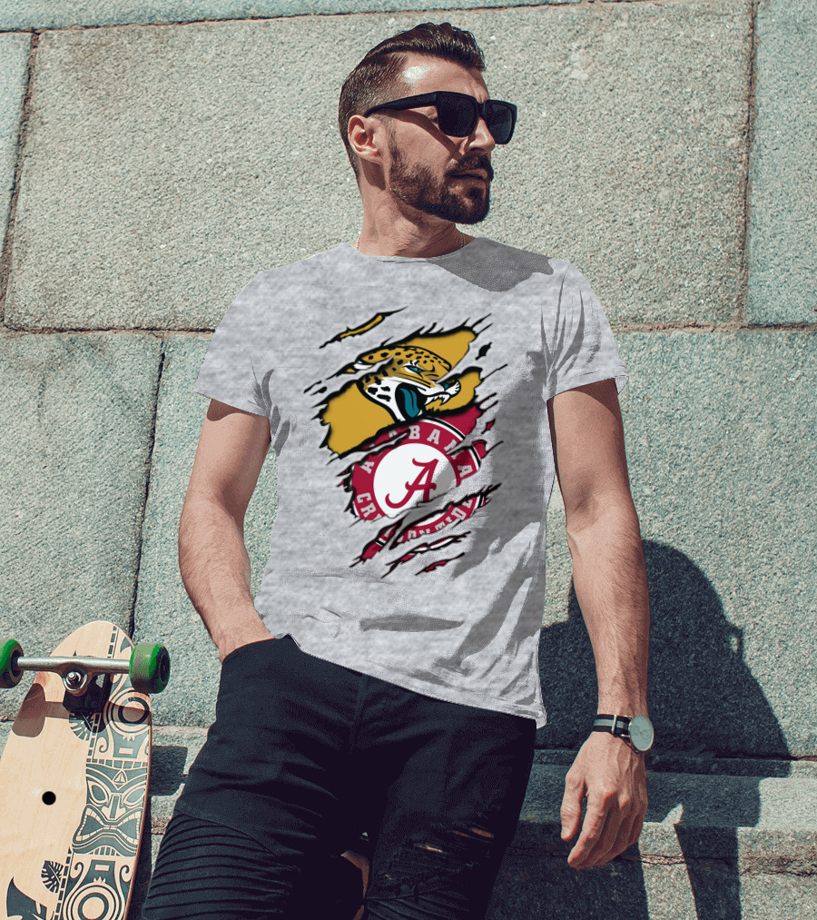 Alabama Crimson Tide And Jaguars Claw Logo Fusion T-Shirt