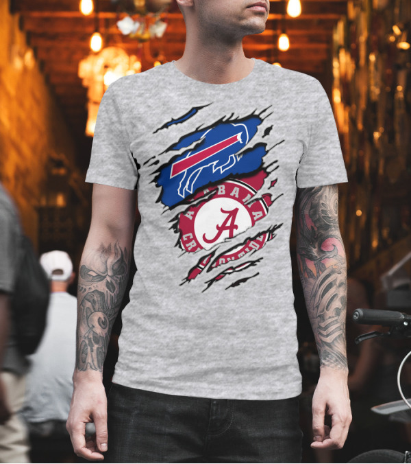 Buffalo Bills Alabama Crimson Tide Torn Logo Mashup T-Shirt Buffalo Bills Alabama Crimson Tide Torn Logo Mashup T-Shirt