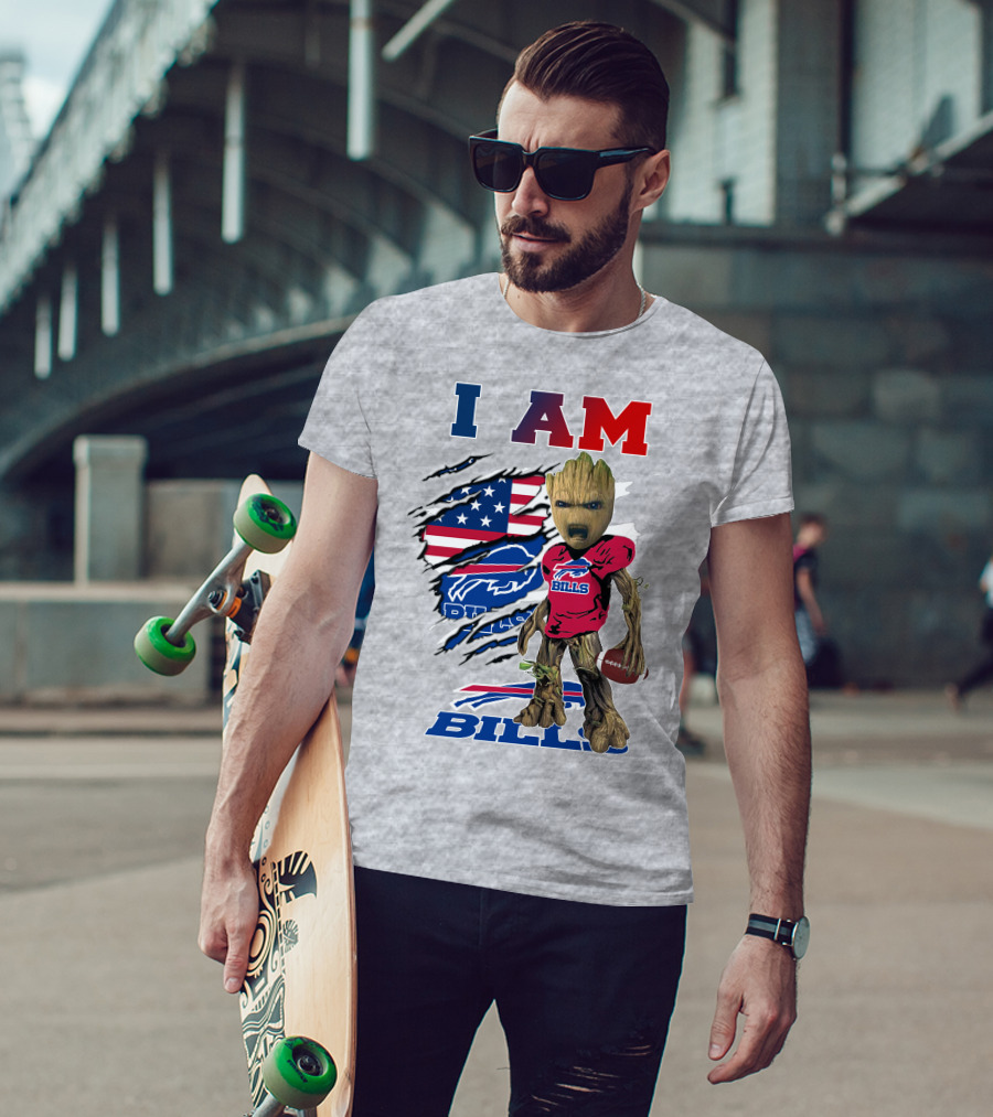 I AM Bills Football Tree Character With Buffal Logo And American Flag T-Shirt