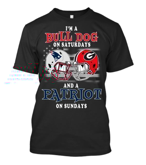 Bulldog On Saturdays And Patriot On Sundays Football Helmets Stars And Stripes T-Shirt