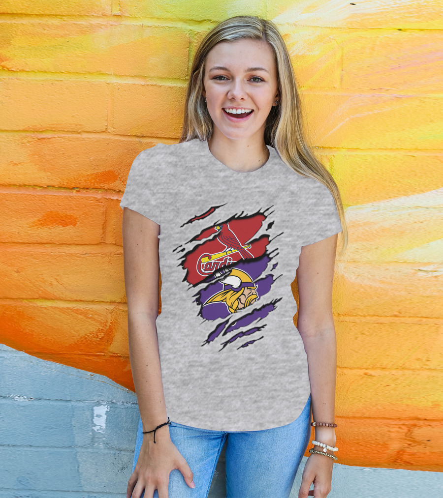 Cardinals Baseball Crossed With Vikings Football Icons T-Shirt