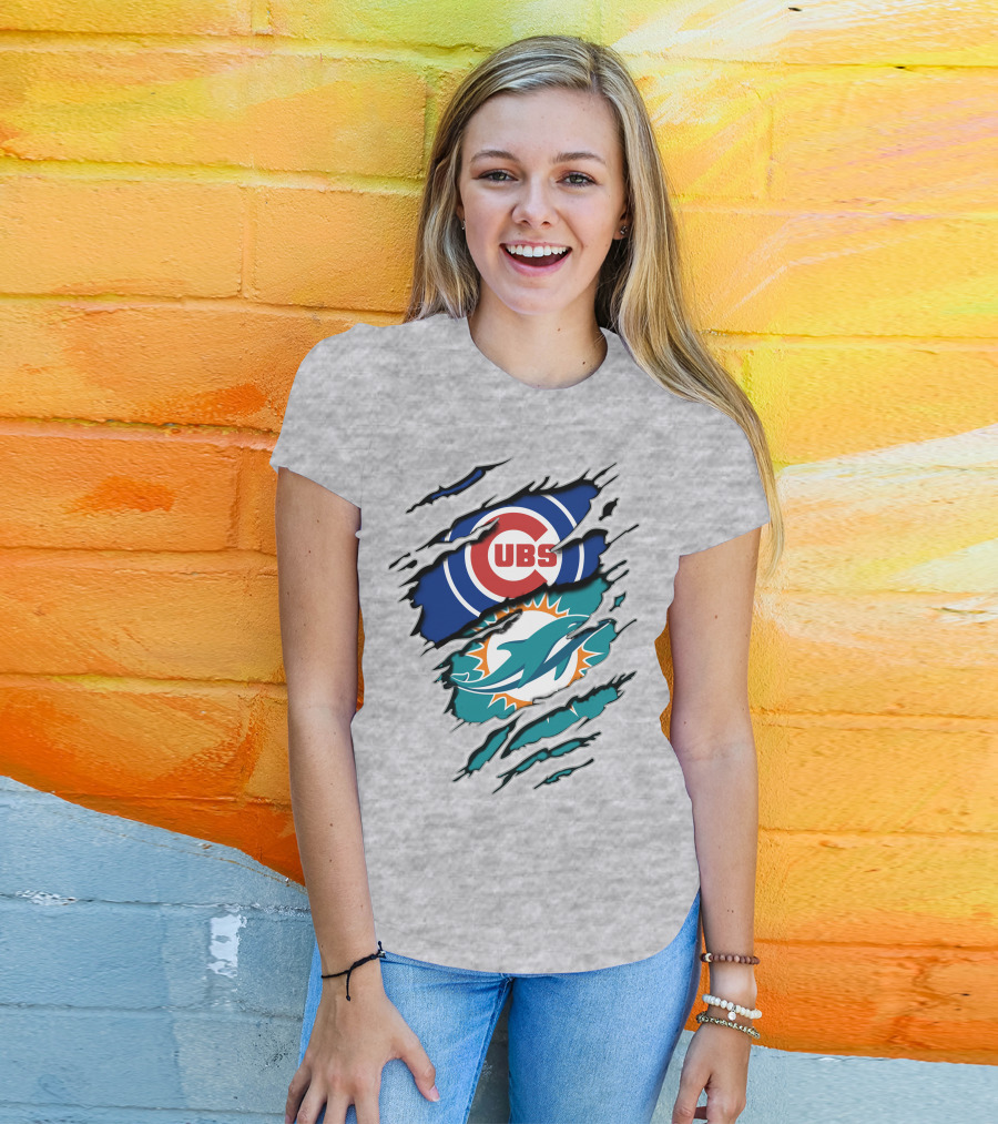 Cubs Dolphins Logo Mashup Nfl Mlb Sports Fans T-Shirt