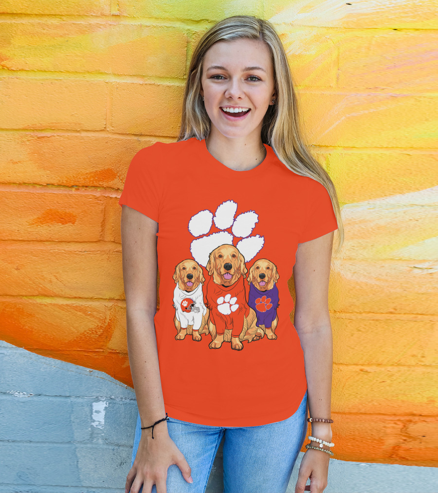 Clemson Tigers Golden Retrievers Trio T-Shirt