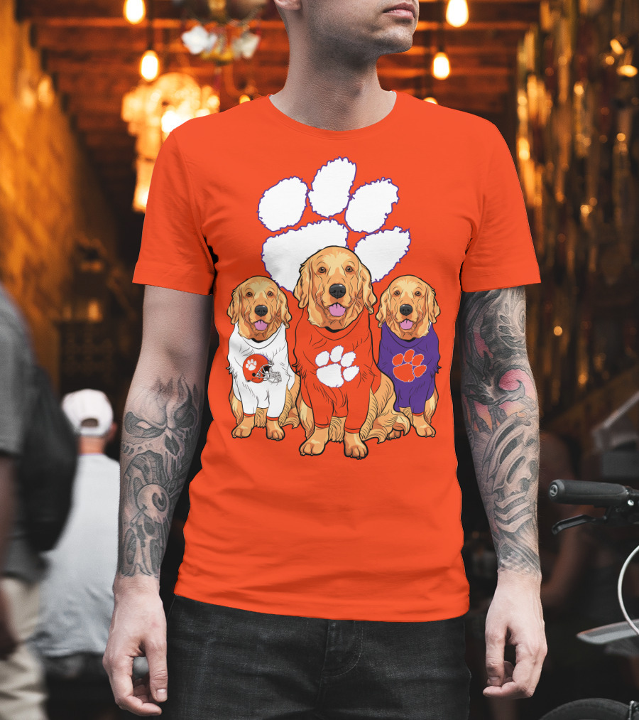 Clemson Tigers Golden Retrievers Trio T-Shirt