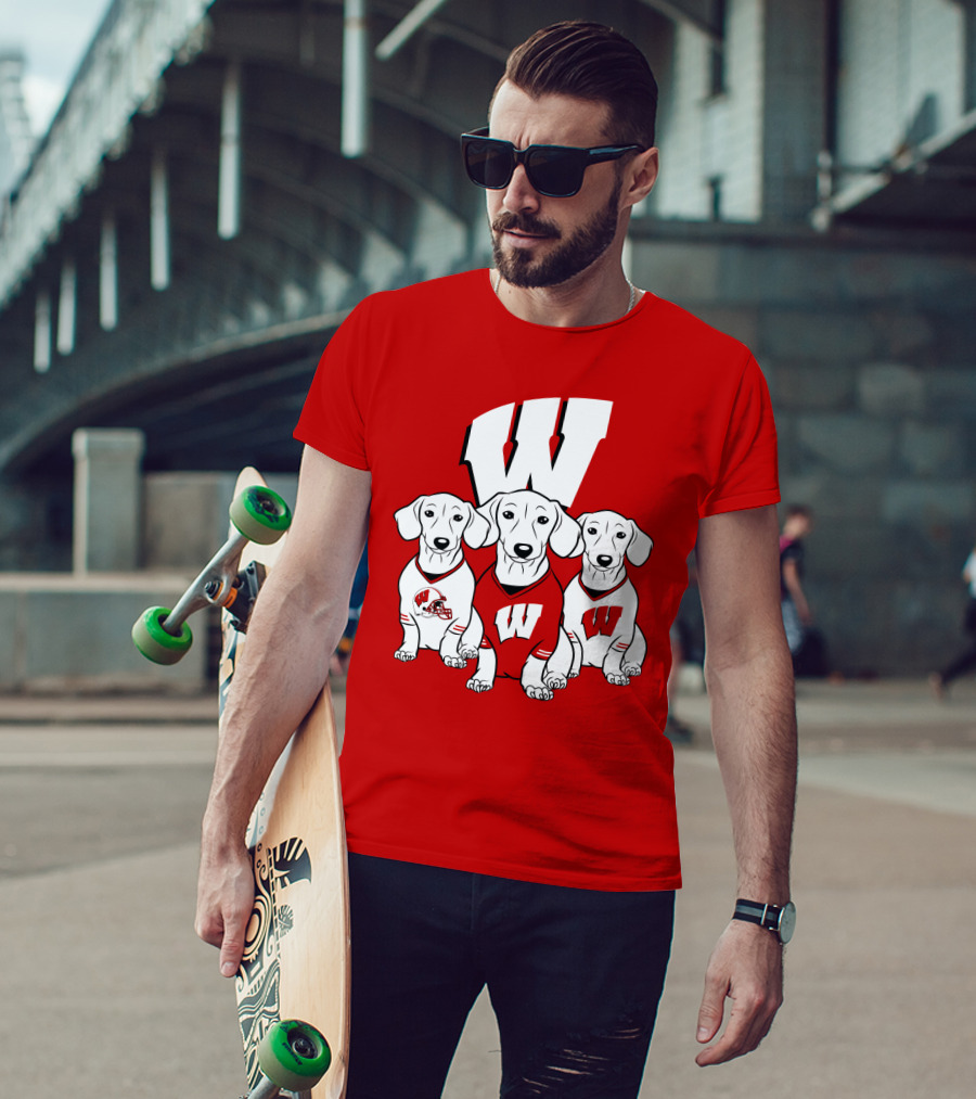 Wisconsin W Dachsund Trio Football Helmets And Jerseys T-Shirt