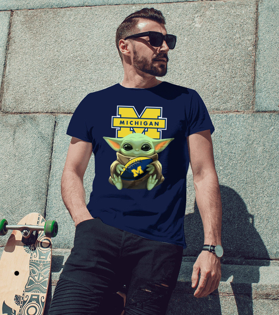 Michigan Wolverines Baby Yoda Football T-Shirt