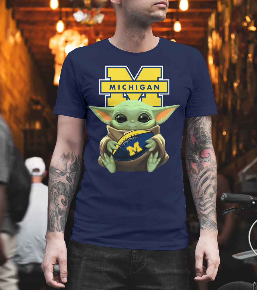 Michigan Wolverines Baby Yoda Football T-Shirt