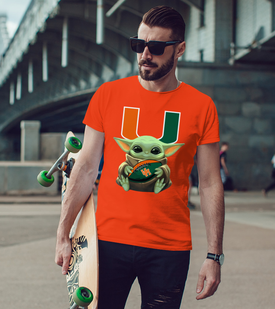 Baby Yoda Miami Hurricanes Football Fan T-Shirt