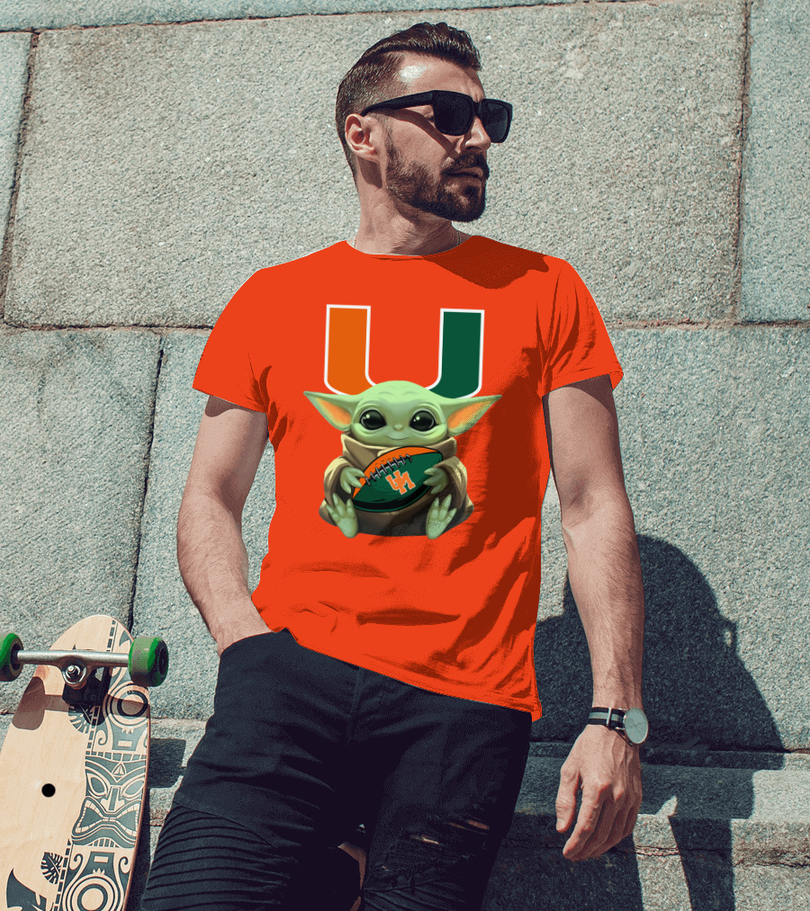 Baby Yoda Miami Hurricanes Football Fan T-Shirt