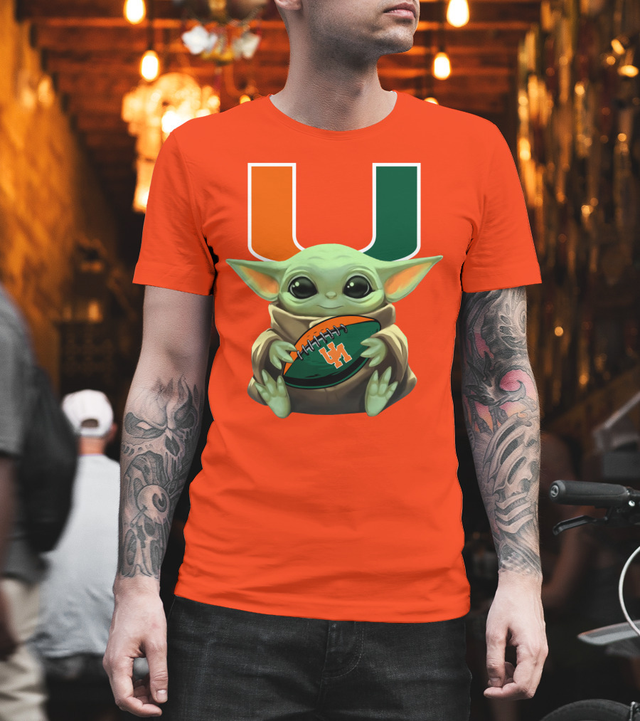 Baby Yoda Miami Hurricanes Football Fan T-Shirt