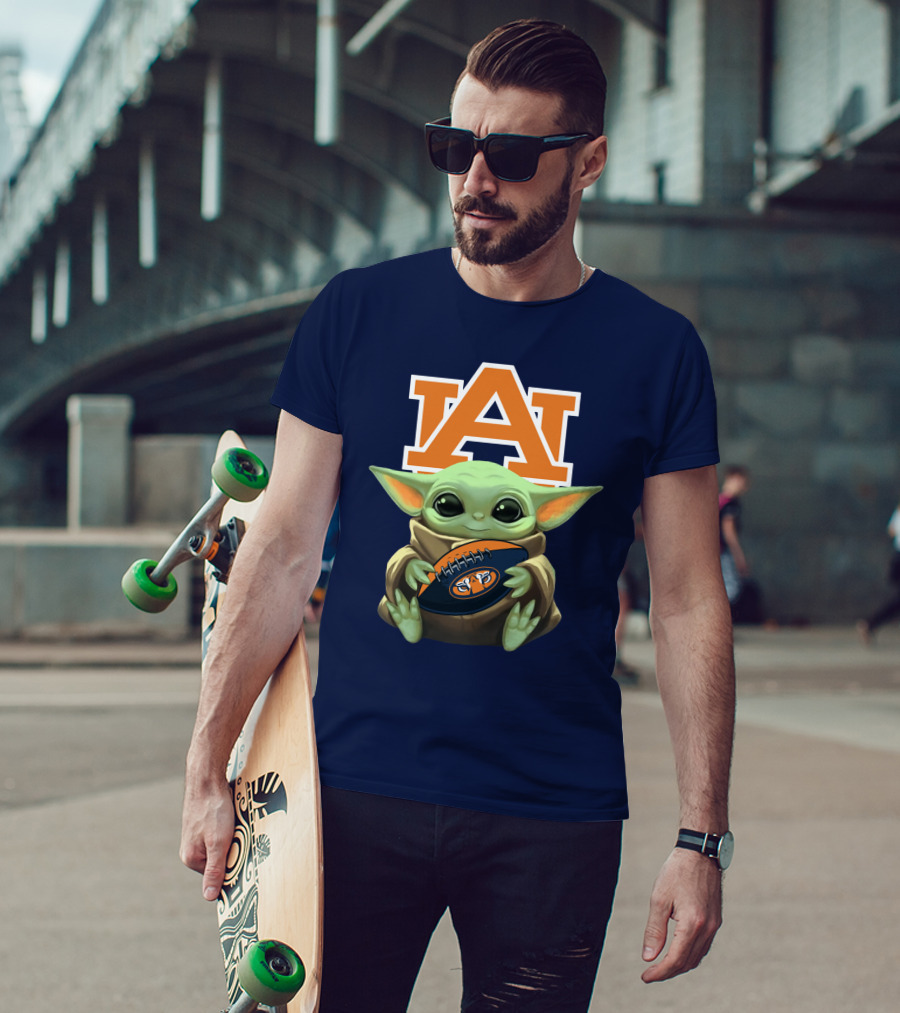 Baby Yoda Holding Football Auburn Tigers T-Shirt