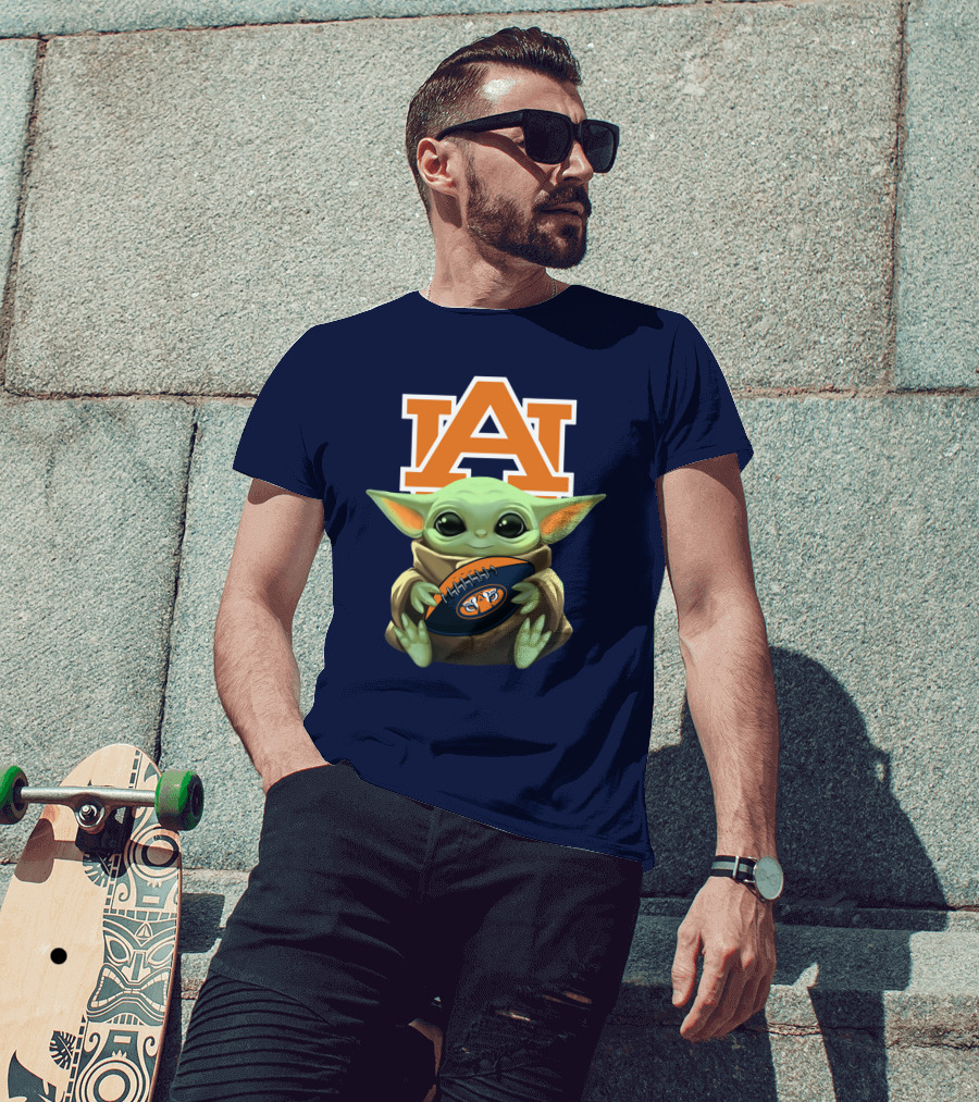 Baby Yoda Holding Football Auburn Tigers T-Shirt
