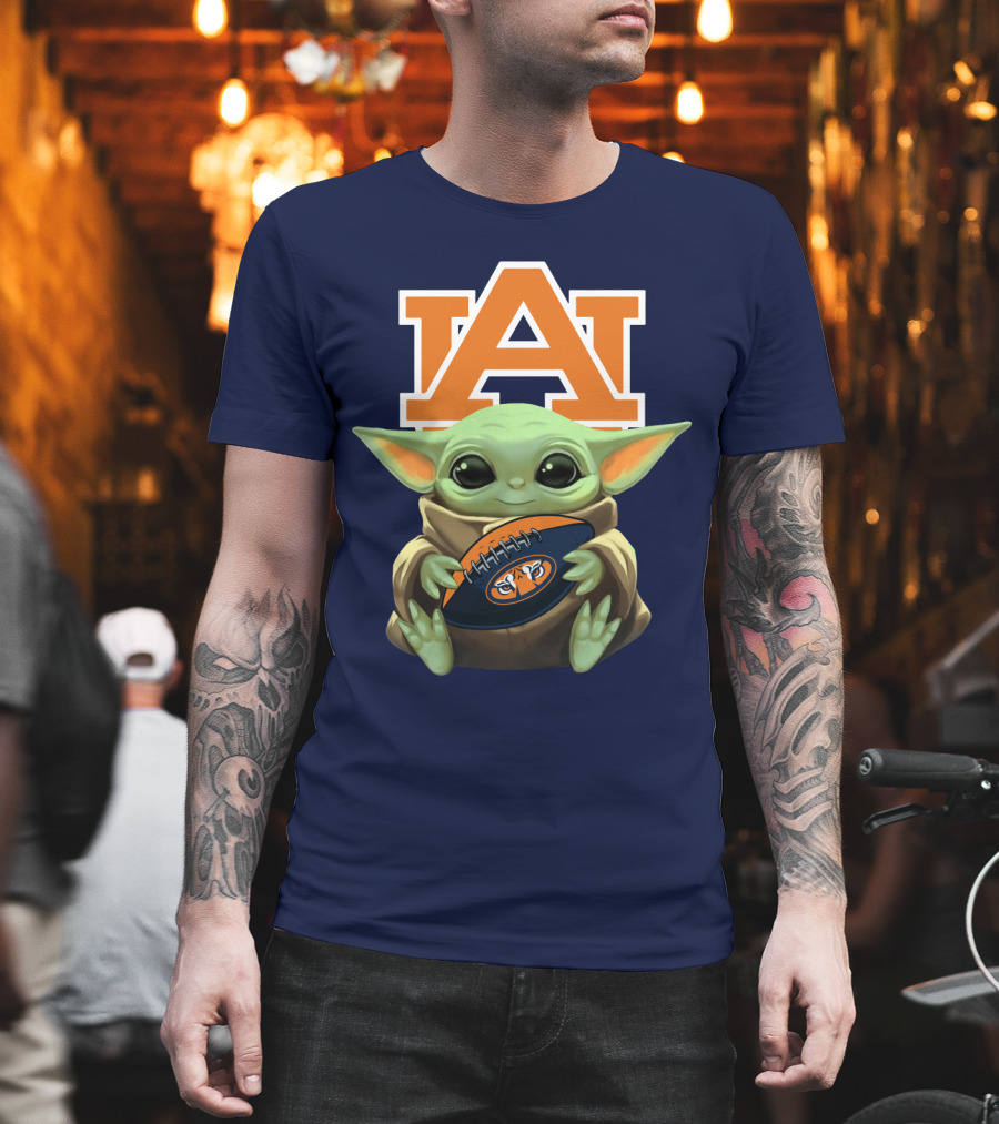 Baby Yoda Holding Football Auburn Tigers T-Shirt