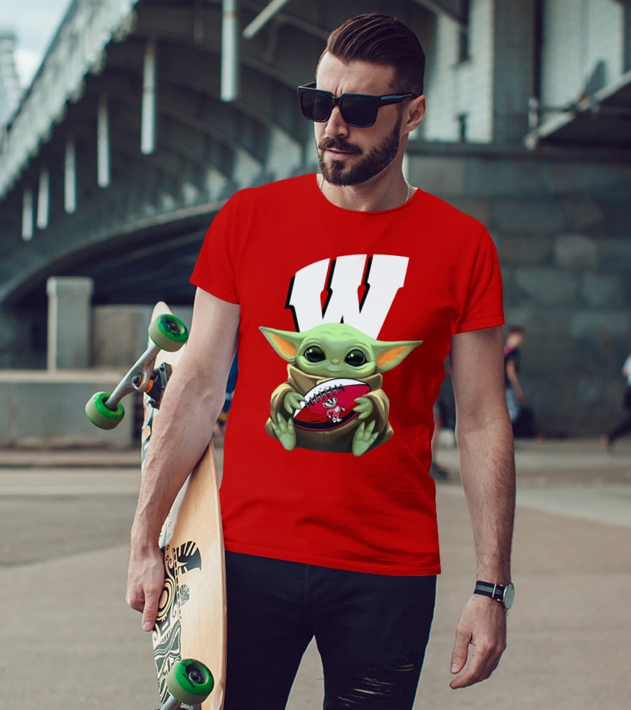 Baby Yoda Wisconsin Badgers Football T-Shirt