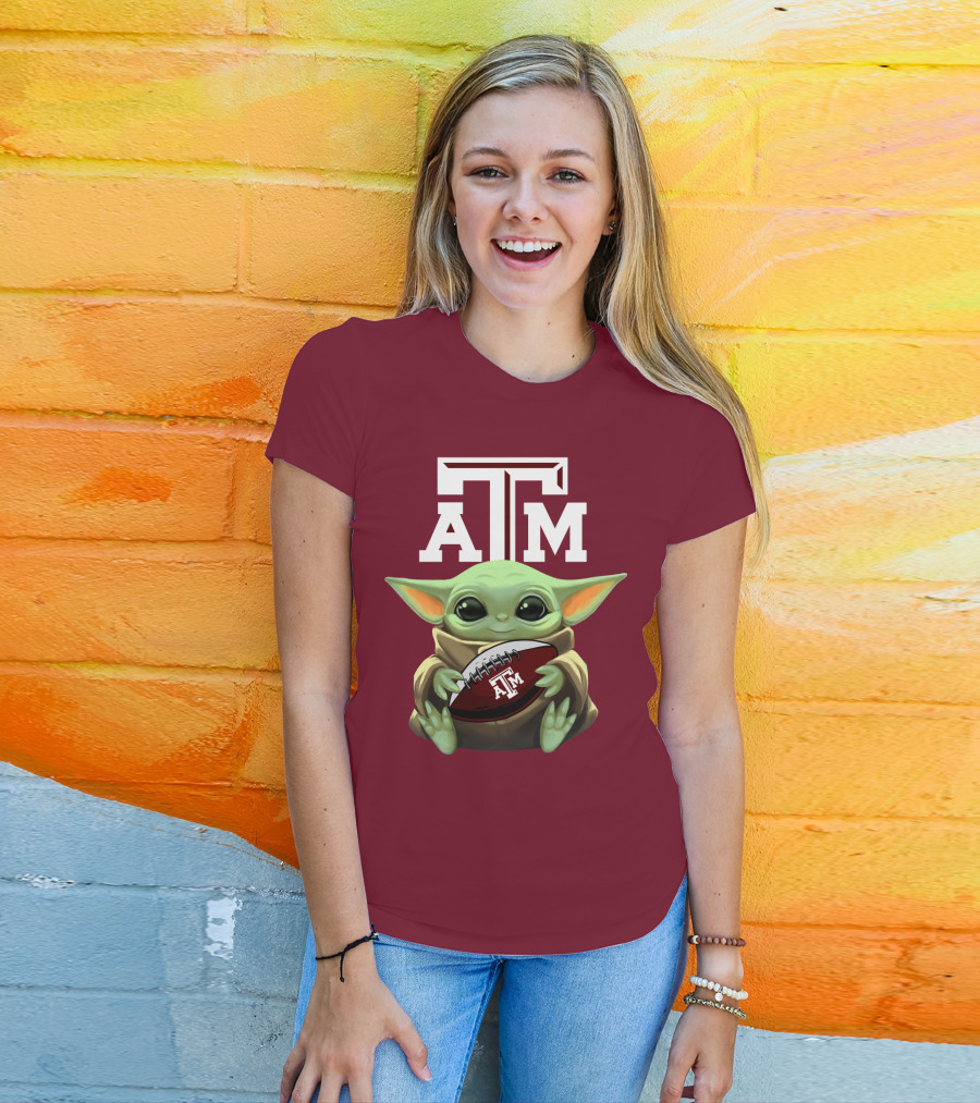 Texas A&M Aggies Baby Yoda Football T-Shirt