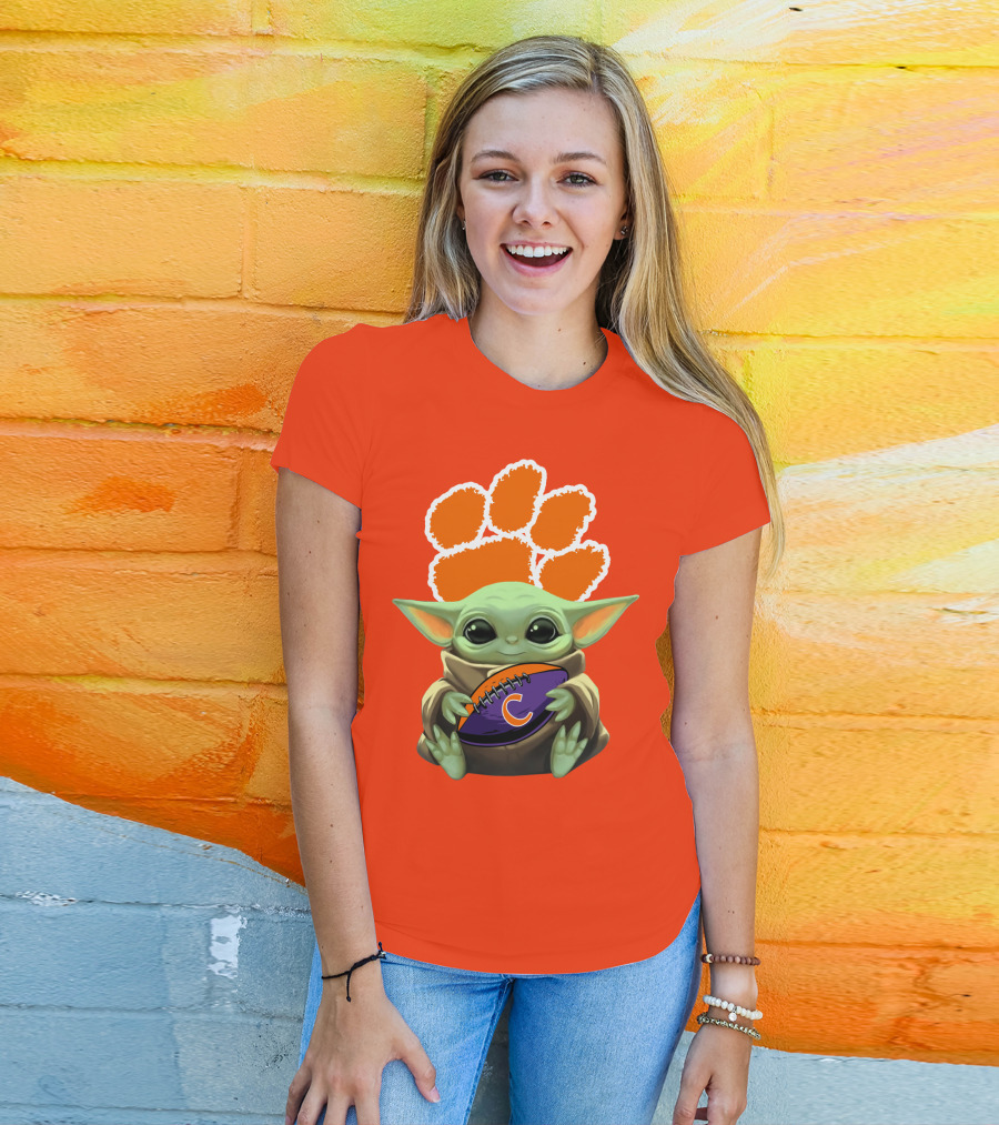 Clemson Tigers Baby Yoda Football Fan T-Shirt