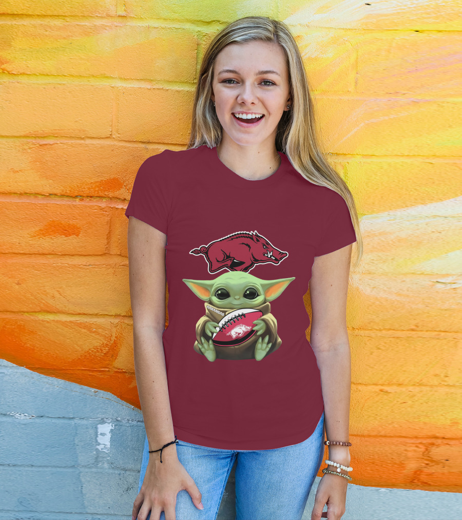 Arkansas Razorbacks Baby Yoda Football Fan T-Shirt