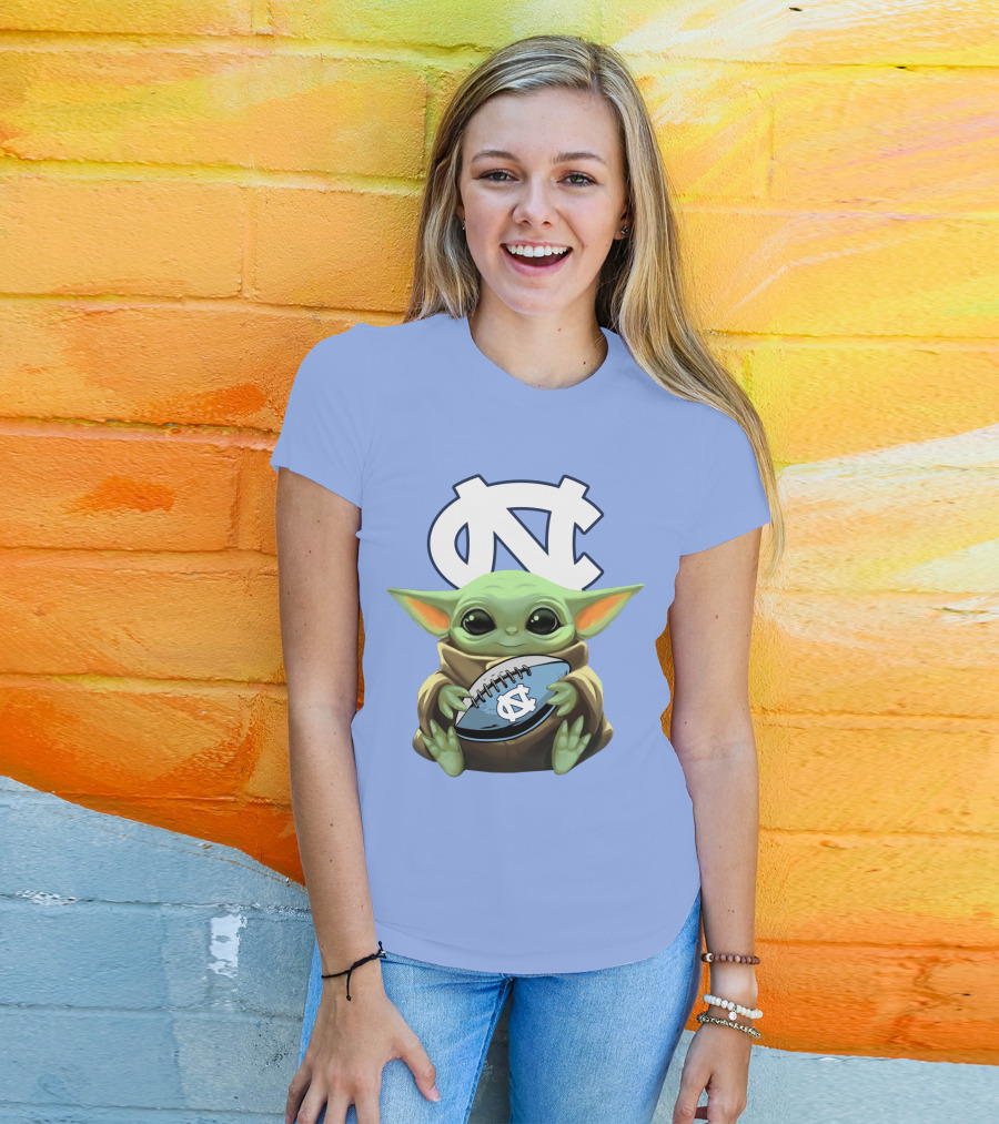 Baby Yoda UNC Tar Heels Football T-Shirt
