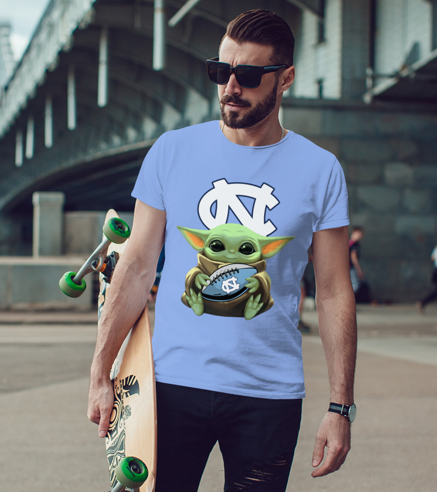 Baby Yoda UNC Tar Heels Football T-Shirt