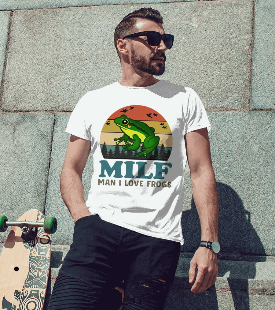 MILF Man I Love Frogs Vintage Sunset Forest Scene T-Shirt