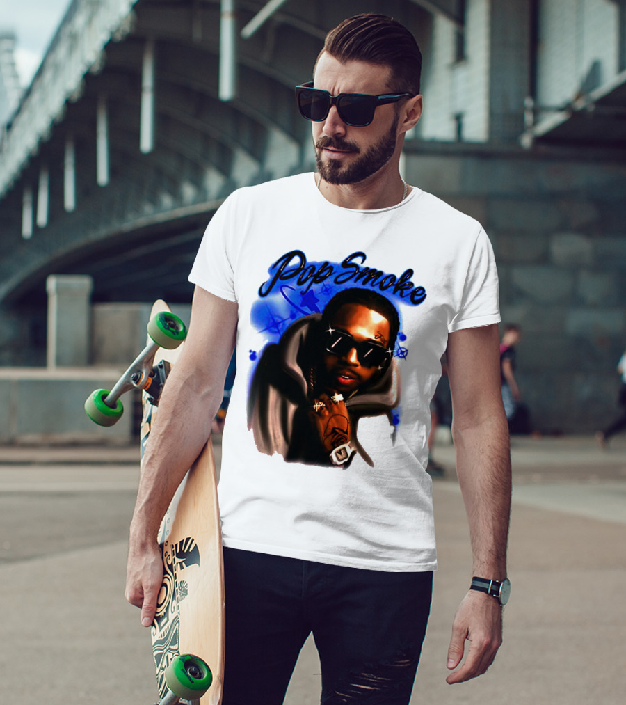 Pop Smoke Airbrush Blue Graffiti T-Shirt
